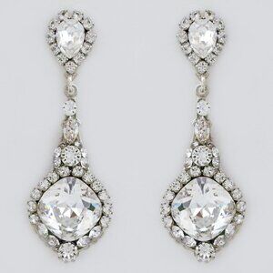 Haute Bride Vintage Long Crystal Drop Bridal Earrings, Silver, Clear, NWT